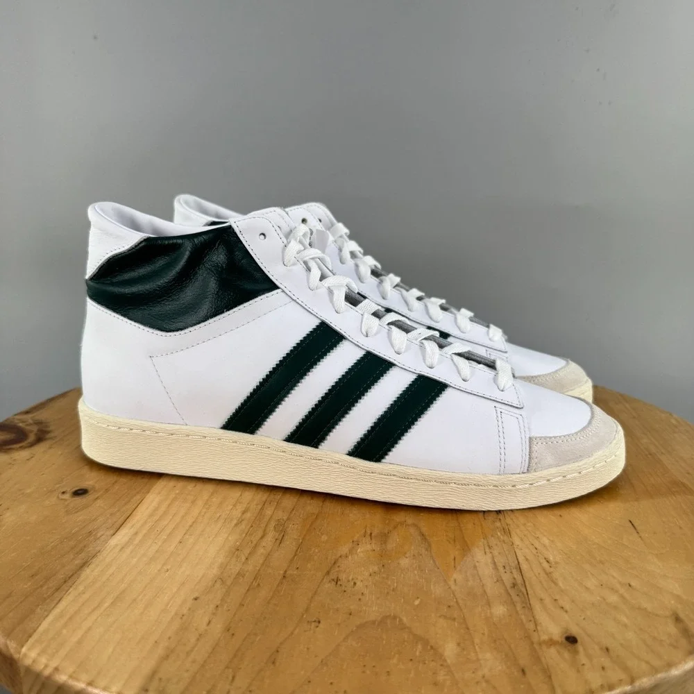 Adidas Jabbar High Mens Size 12 White Green Basketball Shoes Leather Sneaker NEW